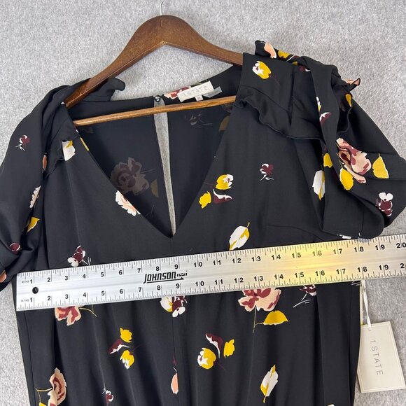 1. State Romper Womens Medium Black Floral Ruffle V-Neck Long Sleeves Casual NWT - Picture 7 of 15
